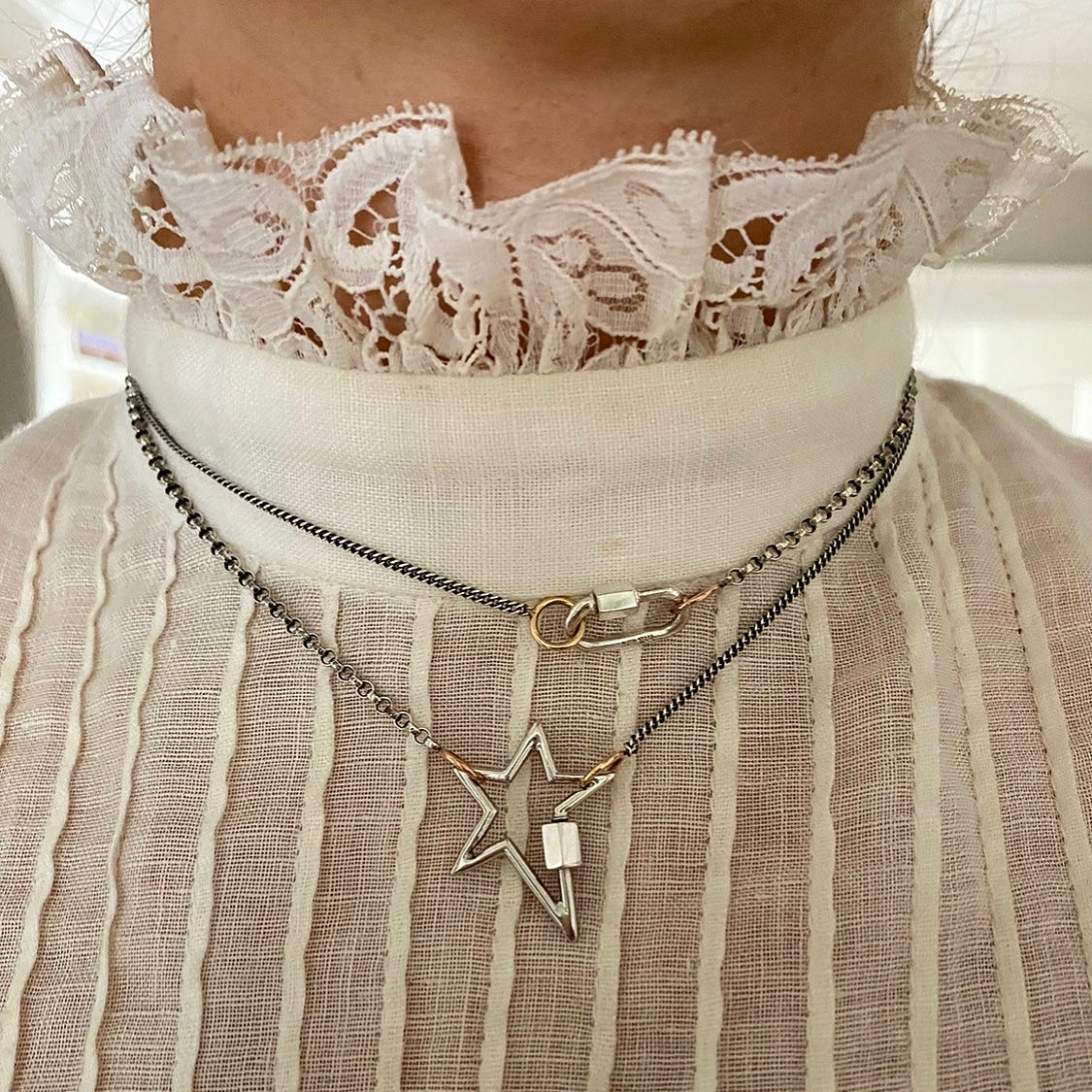 Marla Aaron Silver Rolo Chain with Rose Gold Loops