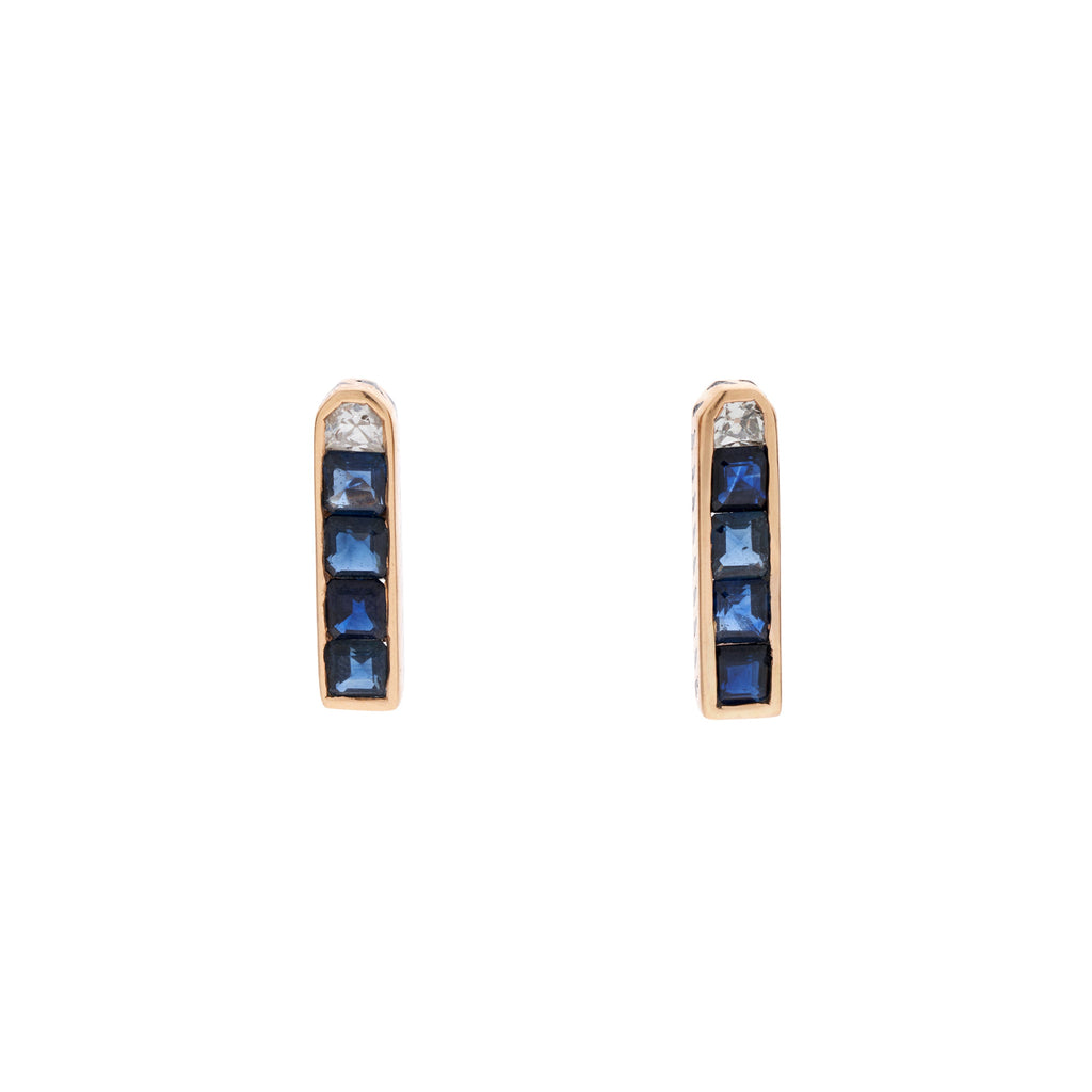 Dezso 18k Rose Gold Deco Sapphire and Diamond Earrings