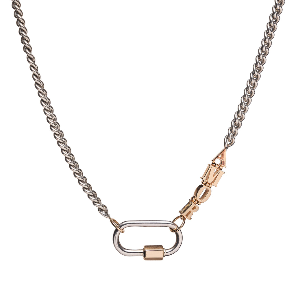 Marla Aaron Talking Chain - Silver Heavy Curb w/ 14k Loops - 16 - Gold AMOR