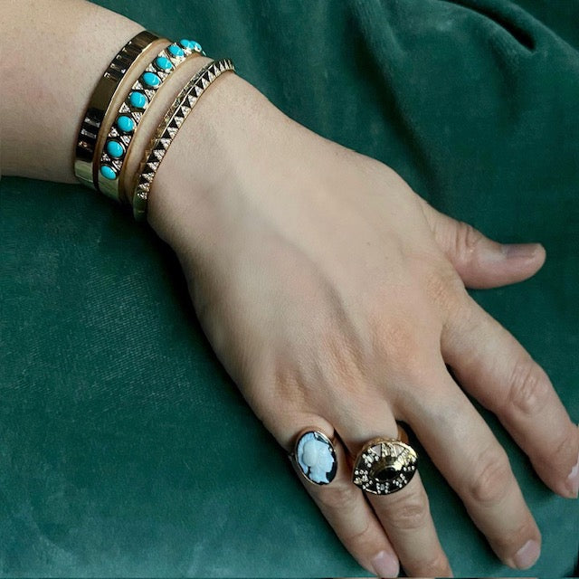 Harwell Godfrey 18k Tourmaline. MOP. Diamond Cleopatra's Eye Cocktail Ring