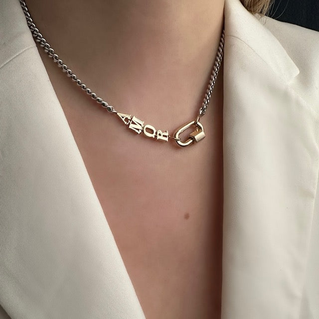 Marla Aaron Talking Chain - Silver Heavy Curb w/ 14k Loops - 16 - Gold AMOR