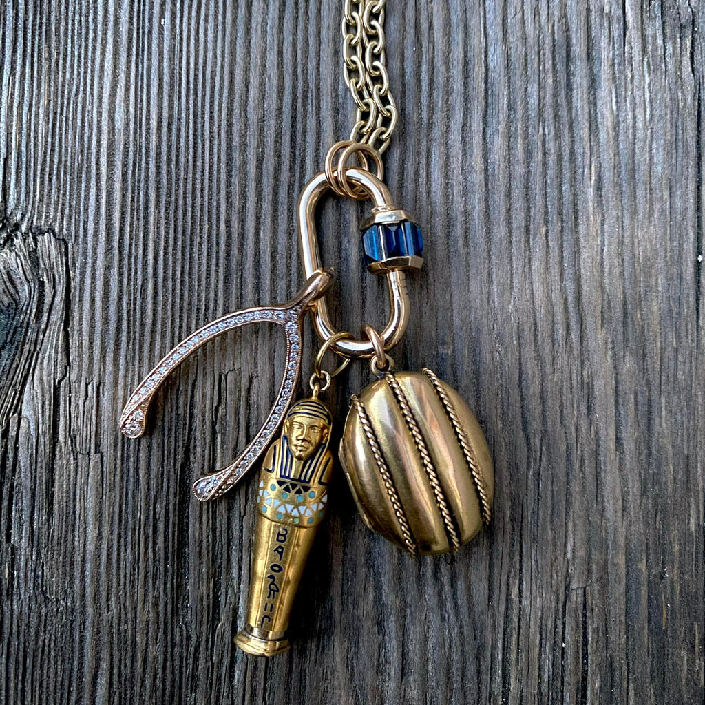 Marla Aaron 14k Yellow Gold Total Baguette Blue Sapphire Medium Lock