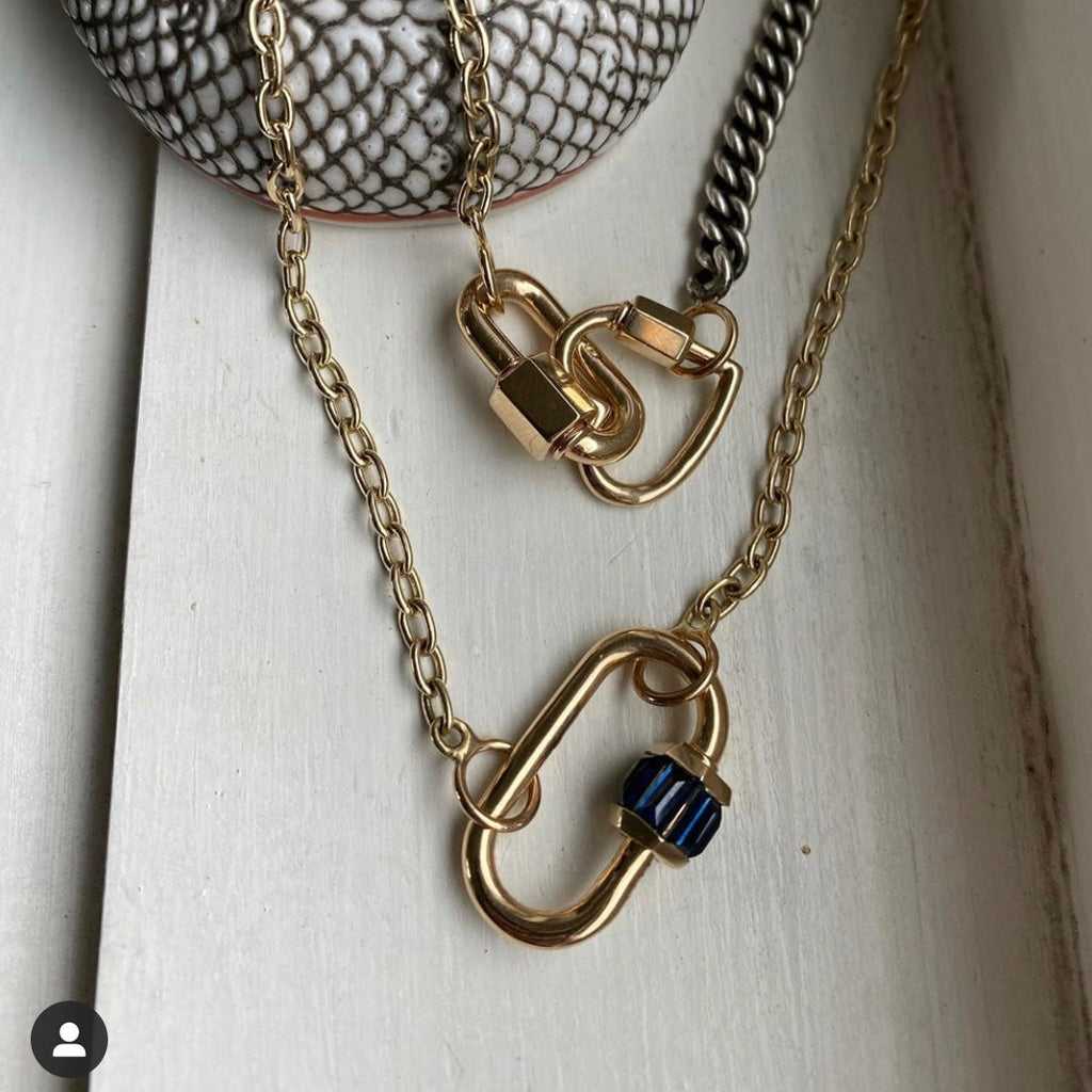 Marla Aaron 14k Yellow Gold Total Baguette Blue Sapphire Medium Lock