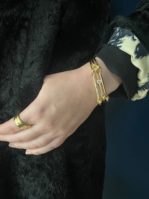 Tura Sugden 18k Heavy Weight Needle Eye Cuff with Diamond Baguettes