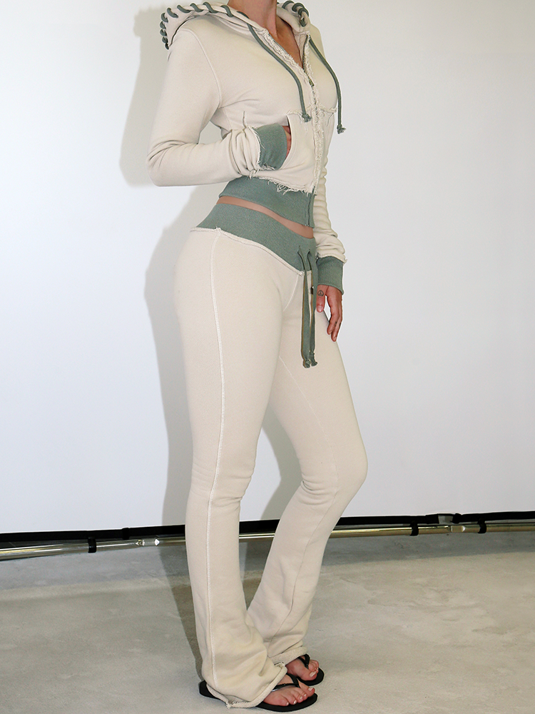 Contrast Lacing Hood & Flare Pants Set